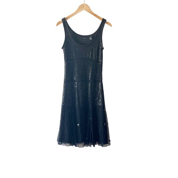 Vintage Y2k Q.U.E. Sequin Black Sleevless Party Dress Size 6 - Picture 2 of 7